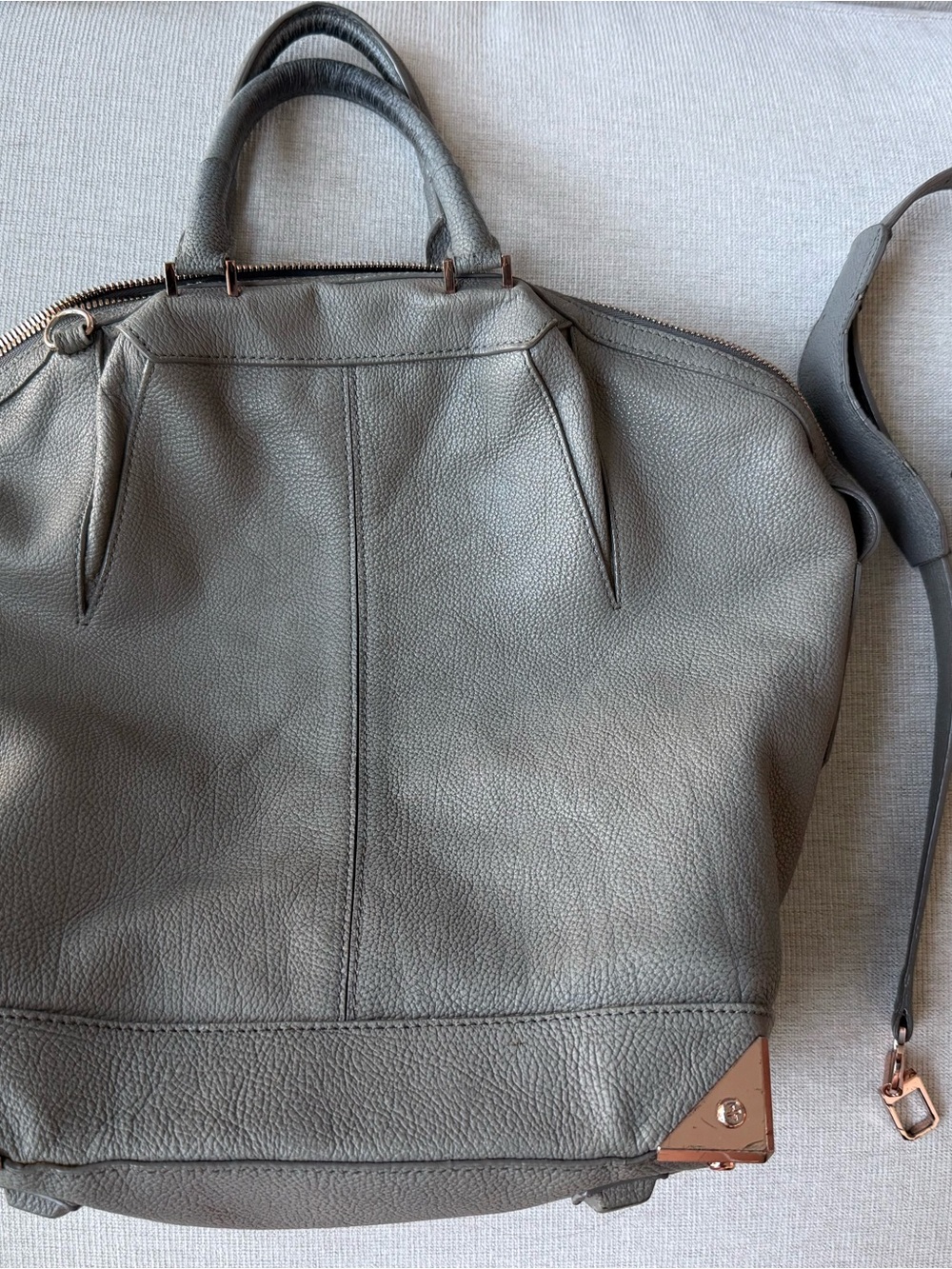 Alexander Wang Emile Gray Pebbled Leather Satchel with Rose Gold Corner Hardware